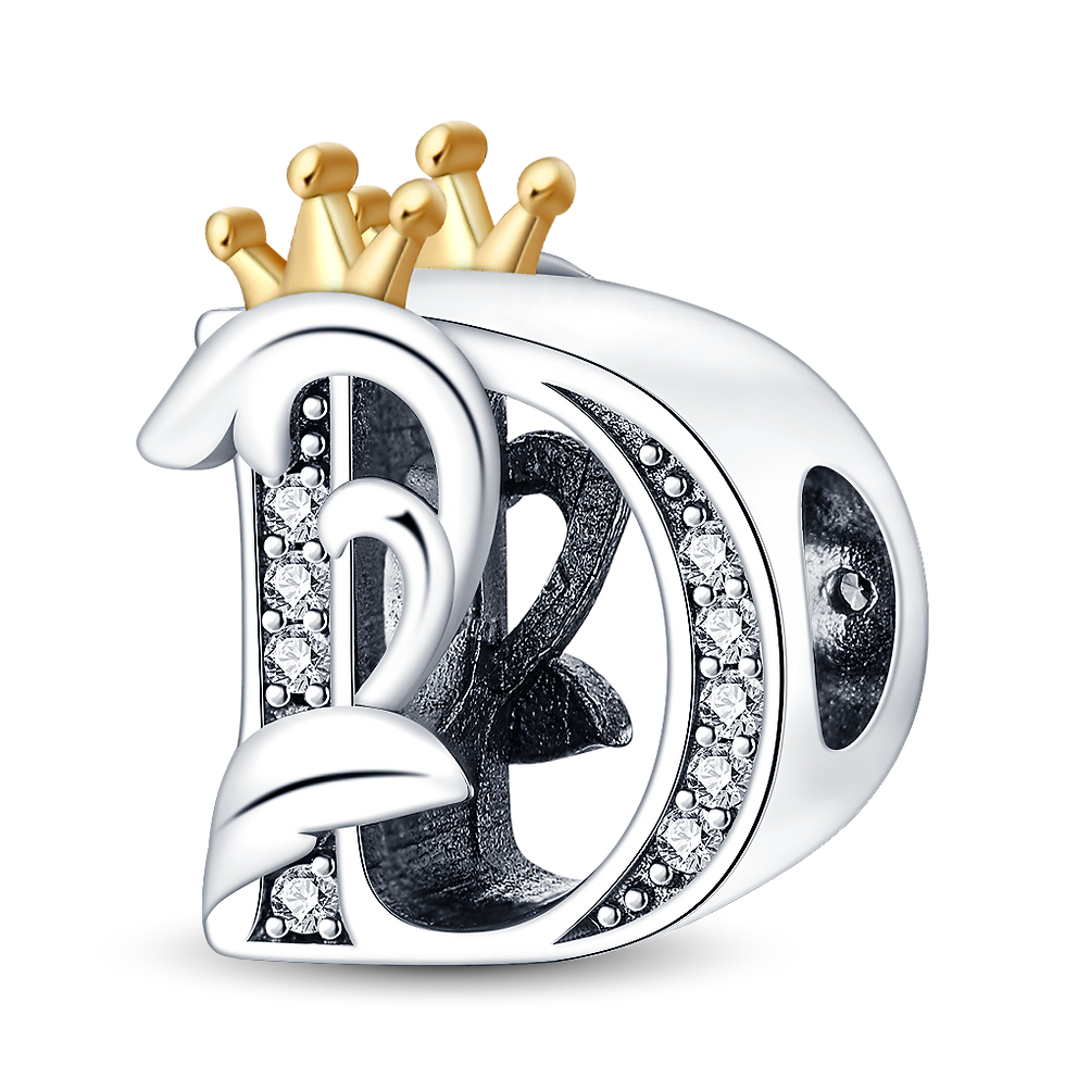 Thumbnail: 100% 925 Sterling Silver 26 Letters Alphabet Crown Charms Beads Fit Pandora 925