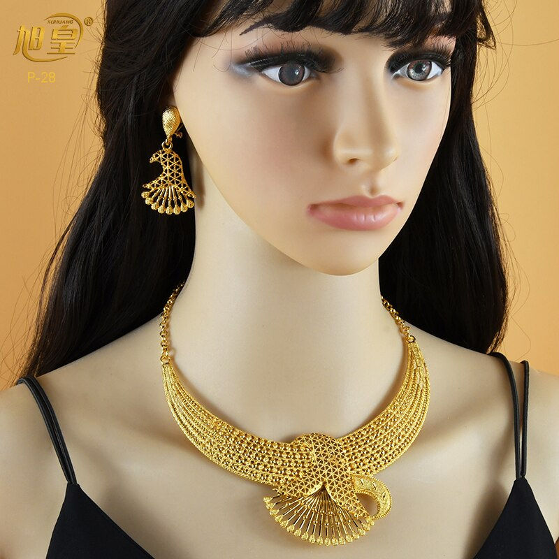 Thumbnail: XUHUANG France Luxury Plated Jewelry Set For Women Dubai Bridal Wedding Necklac