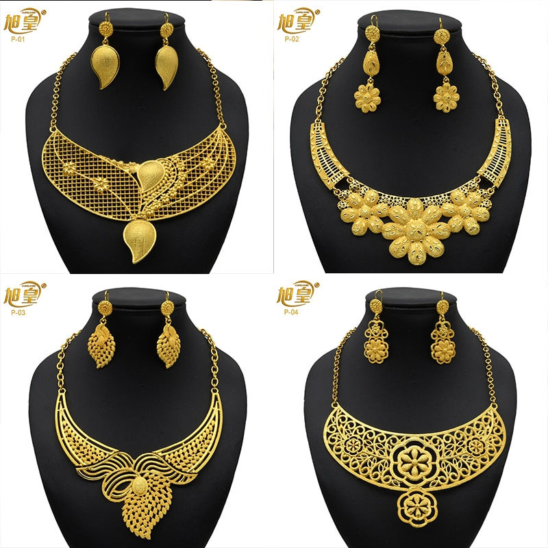 Thumbnail: XUHUANG France Luxury Plated Jewelry Set For Women Dubai Bridal Wedding Necklac