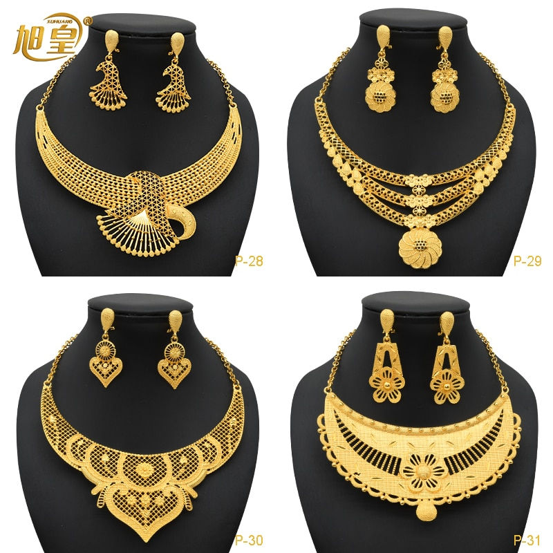 Thumbnail: XUHUANG France Luxury Plated Jewelry Set For Women Dubai Bridal Wedding Necklac