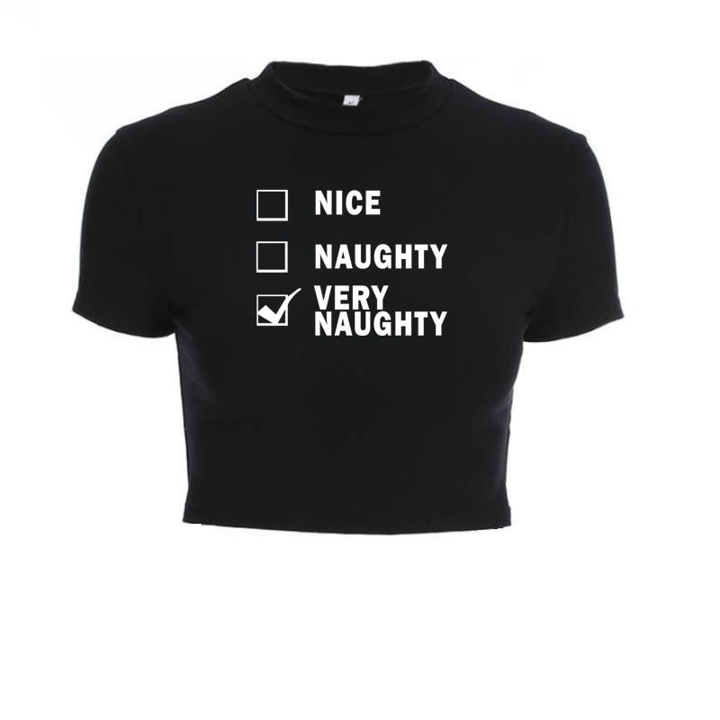 Thumbnail: NAUGHTY Horns Sexy Crop Tops Summer Women Black Hot Short T-Shirts Short Sleeve