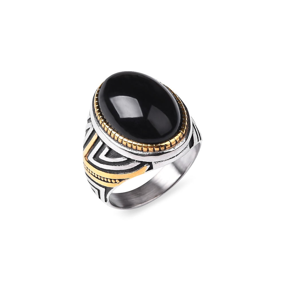 Thumbnail: Men's/Women High Quality 316LStainless Steel Onyx Gilded Rings Classic Fashion 