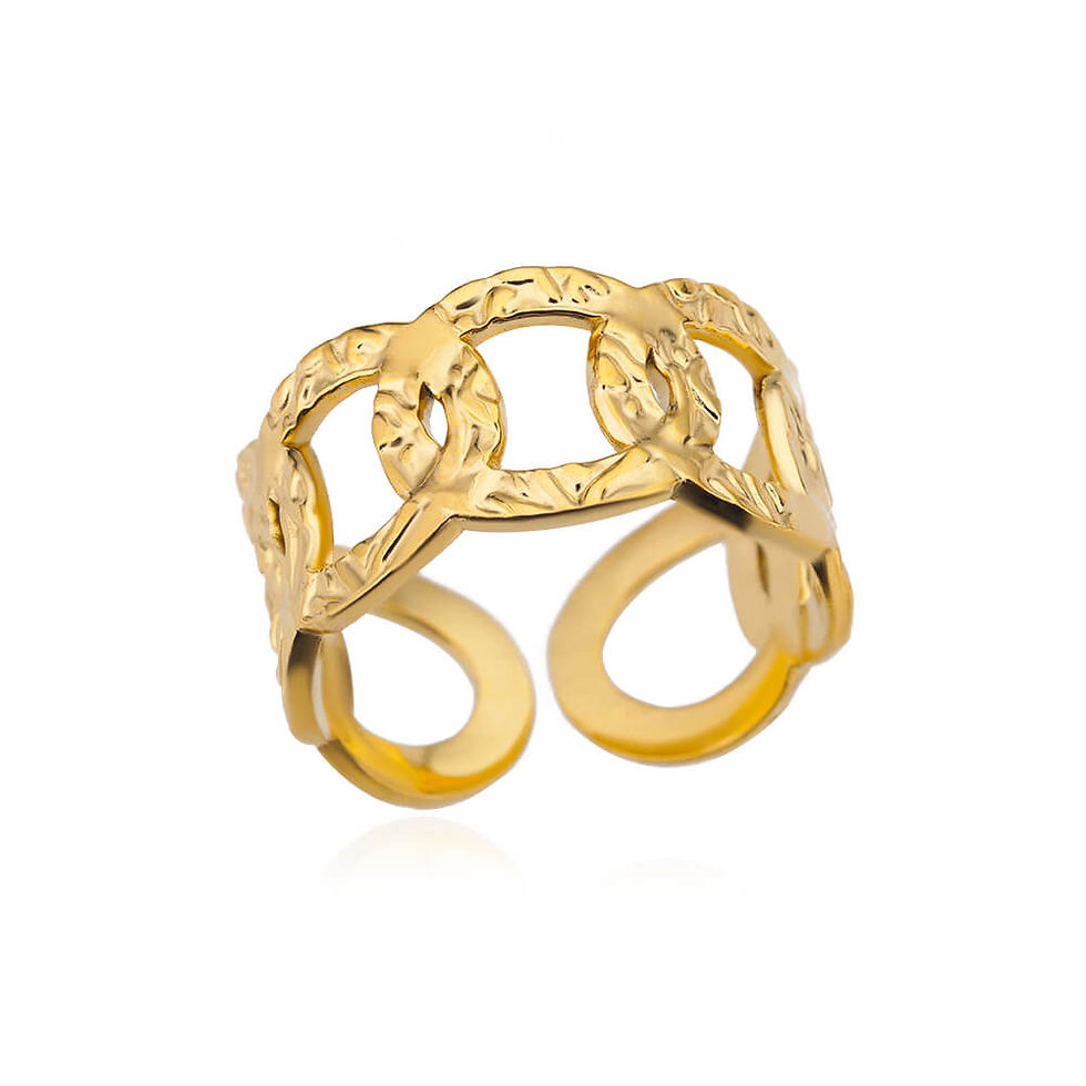 Thumbnail: 48 Style Women Stainless Steel Rings Gold Color Hollow Out Geometric Open Ring 