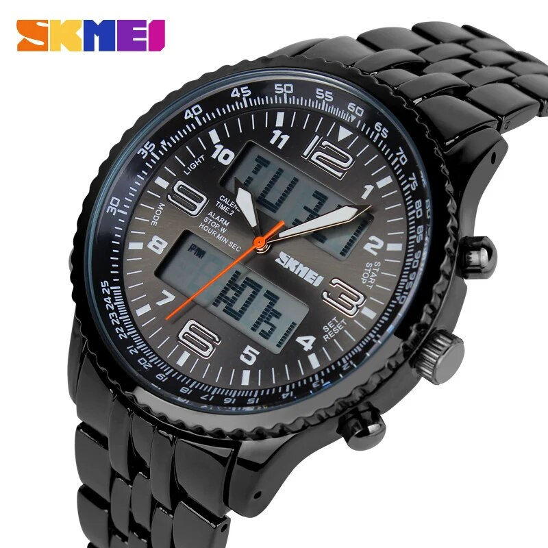 Thumbnail: SKMEI 1032 Luxury Digital Quartz Mens Watch Outdoor Military Waterproof Steel S