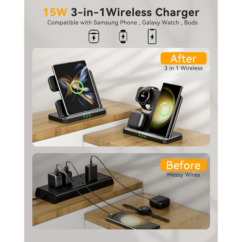 Thumbnail: HEYMIX Wireless Charger Fast Charge For Samsung Only, 3 In 1 Wireless Charging 