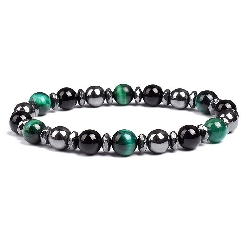 Thumbnail: Triple Protection Bracelet Tiger Eye Black Obsidian Hematite Elastic Men Bracel