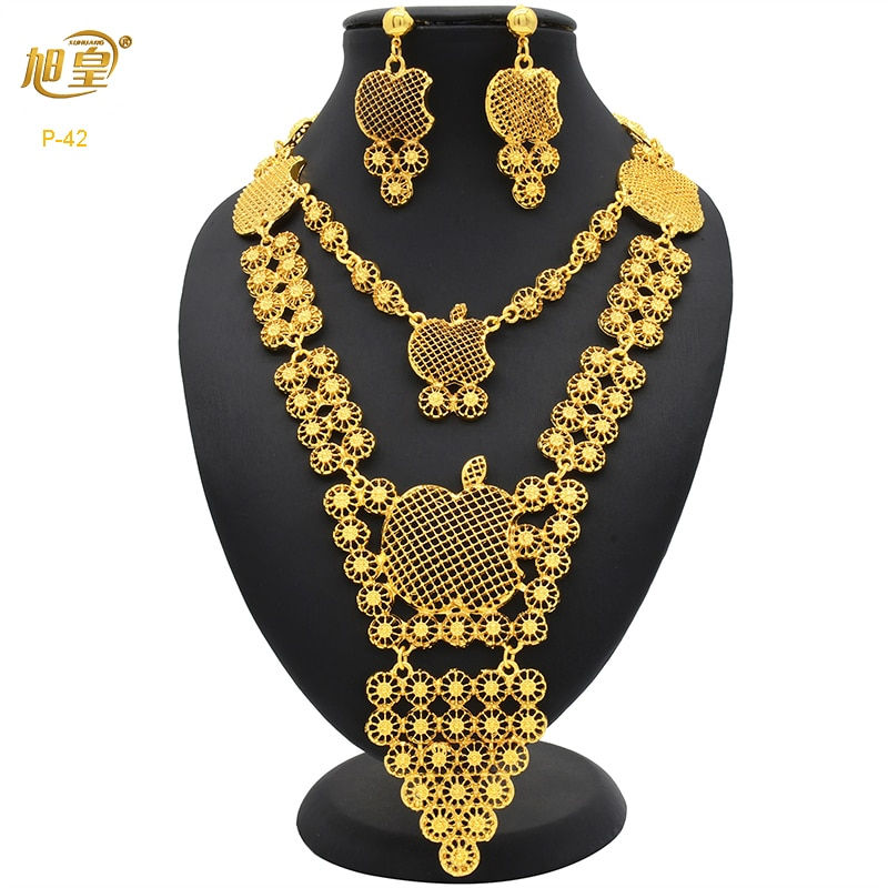 Thumbnail: XUHUANG France Luxury Plated Jewelry Set For Women Dubai Bridal Wedding Necklac