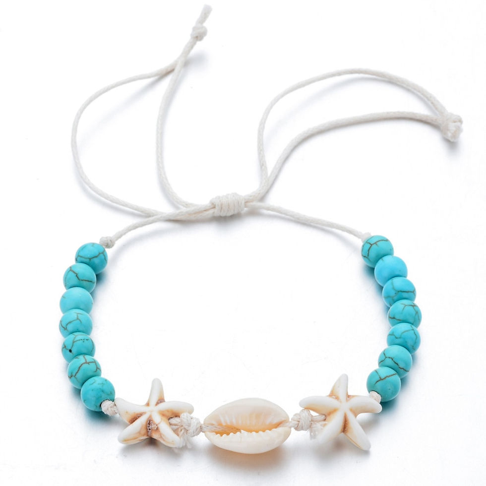 Thumbnail: Summer Starfish Shell Woven Bracelet Unisex Adjustable Wax Rope Turquoise Beade
