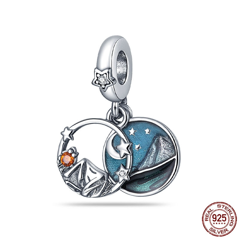 Thumbnail: Hot Sale Charms Fit Pandora 925 Original Bracelet 925 Silver Owl With Blue Zirc