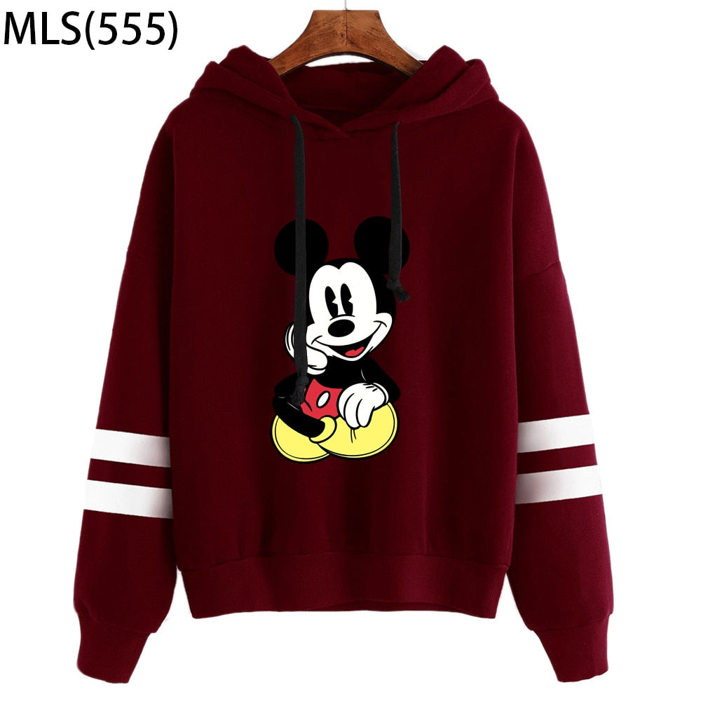 Mickey Mouse Women Hoodies Disney Drawstring Patchwork Hooded Sweatshirt Thin P