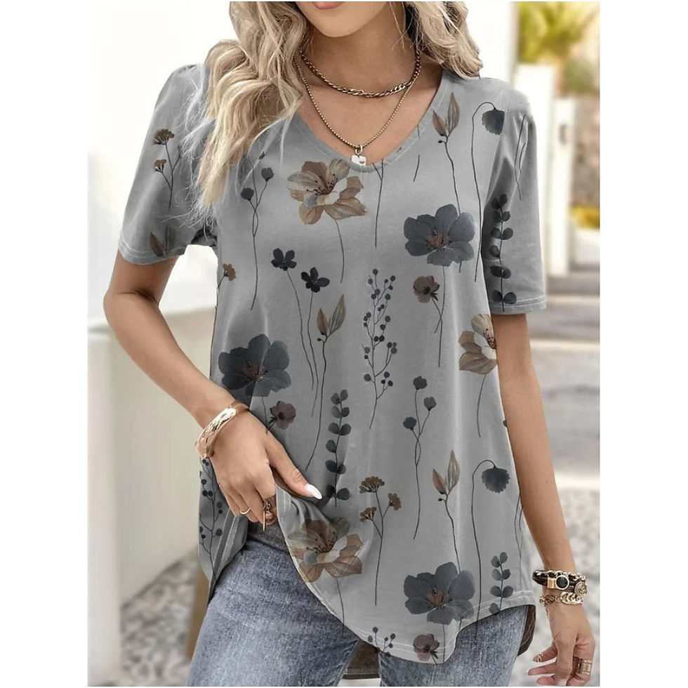 Thumbnail: New Women's T-Shirt Summer V-Neck Tee Loose Casual Top Stripes Funny Printed Fe