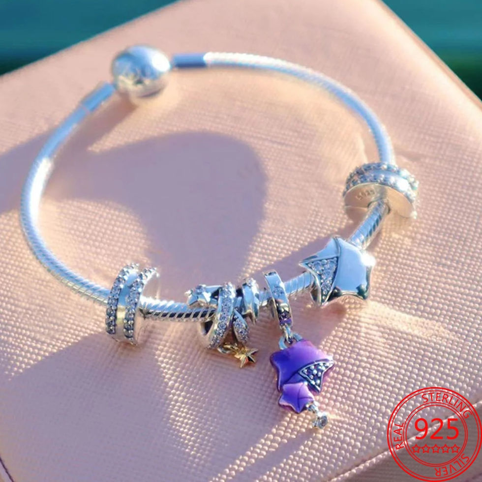Thumbnail: New 925 Sterling Silver Purple Murano Bead Pansy Flower Dangle Charm Fit Origin