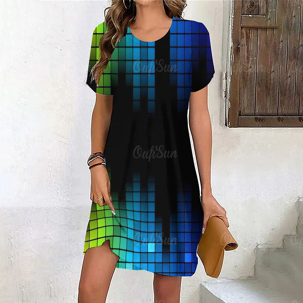 Thumbnail: Harajuku Dress For Women Summer Colorful Gradient Print Pullover Casual Knee-Le