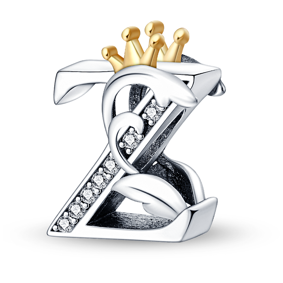 Thumbnail: 100% 925 Sterling Silver 26 Letters Alphabet Crown Charms Beads Fit Pandora 925