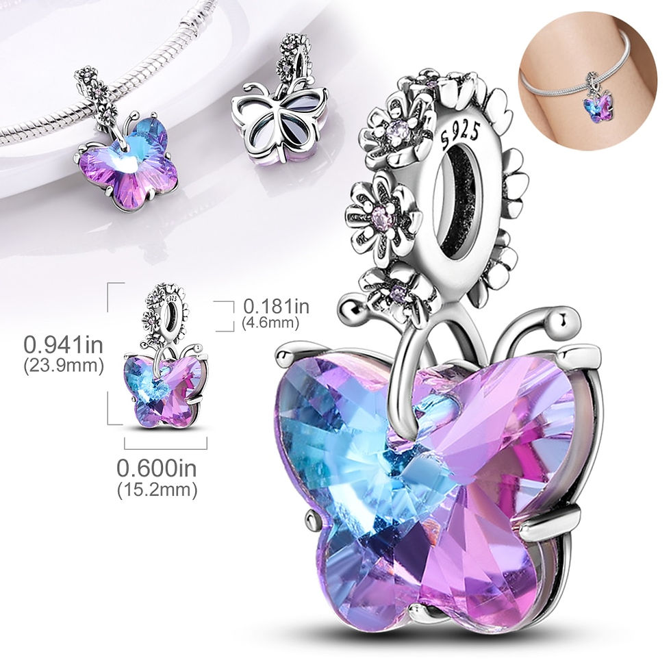 Thumbnail: New 925 Sterling Silver Purple Murano Bead Pansy Flower Dangle Charm Fit Origin
