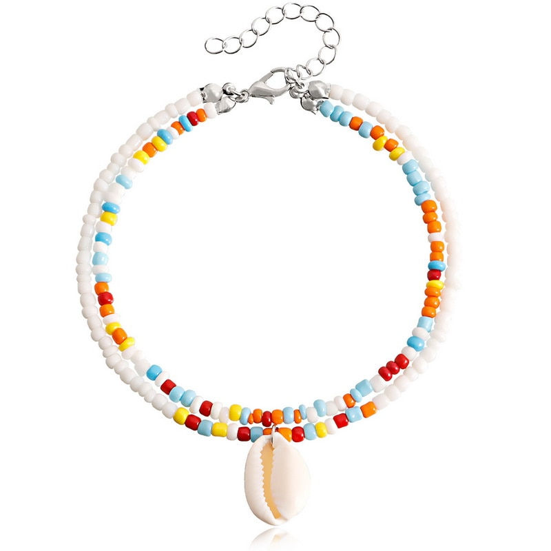 Thumbnail: 2023 New Summer Beach Natural Shell Anklets Boho Colorful Beads Layered Chain A