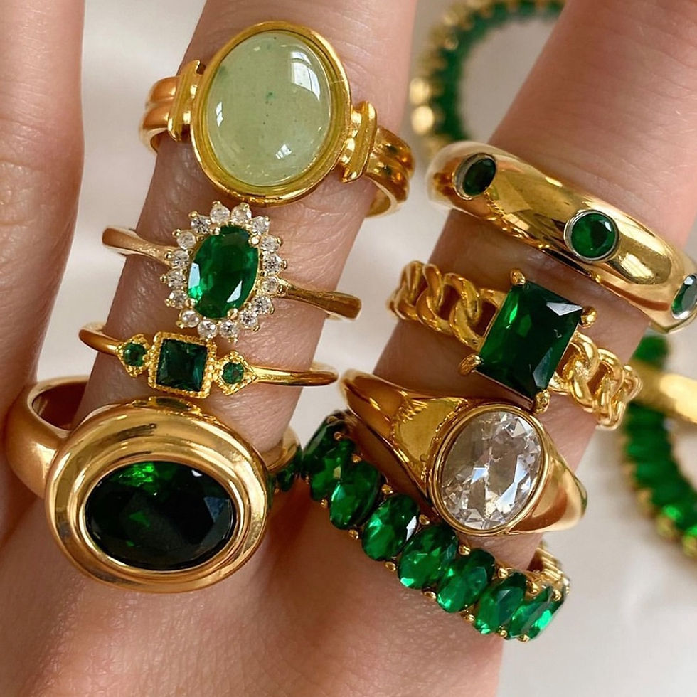 Thumbnail: 2023 New Popular Silver Plated Emerald Emerald Ring Pearl Alloy Ring3 Bear Jewe