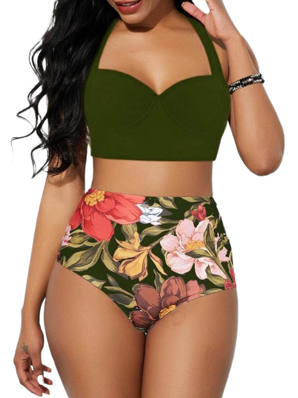 Thumbnail: Women Push Up Bikini Set Summer Sexy Slim Flower Print Female High Waist Swimmi