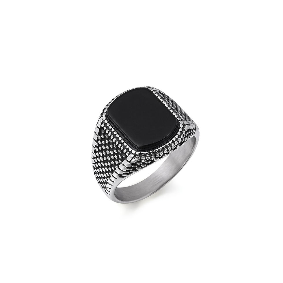 Thumbnail: Men's 316LStainless/Titanium Steel  Onyx Texture Rings Classic Fashion Trend Je