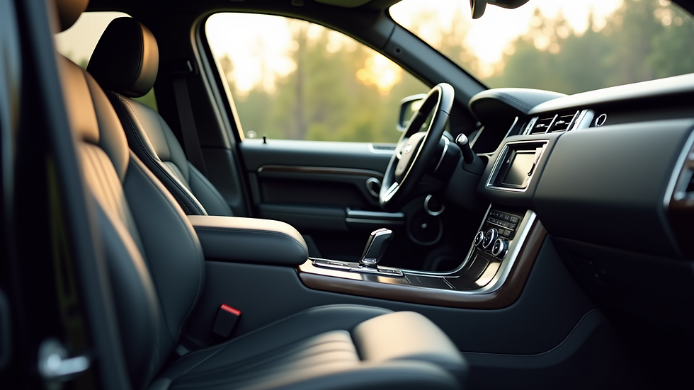 Close-up view of a luxury SUV interior with leather seats and dashboard
