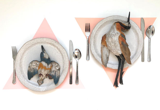 Sarah Conti, The Dinner Party (With Belted Kingfisher and Wilson’s Phalarope)