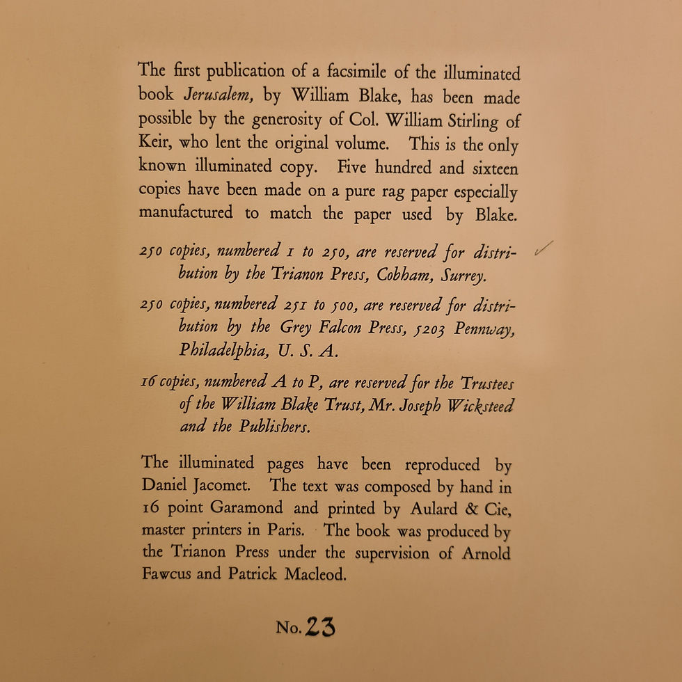 Thumbnail: William Blake, Jerusalem. Trianon Press, 1951  
Number 23 of the first 250