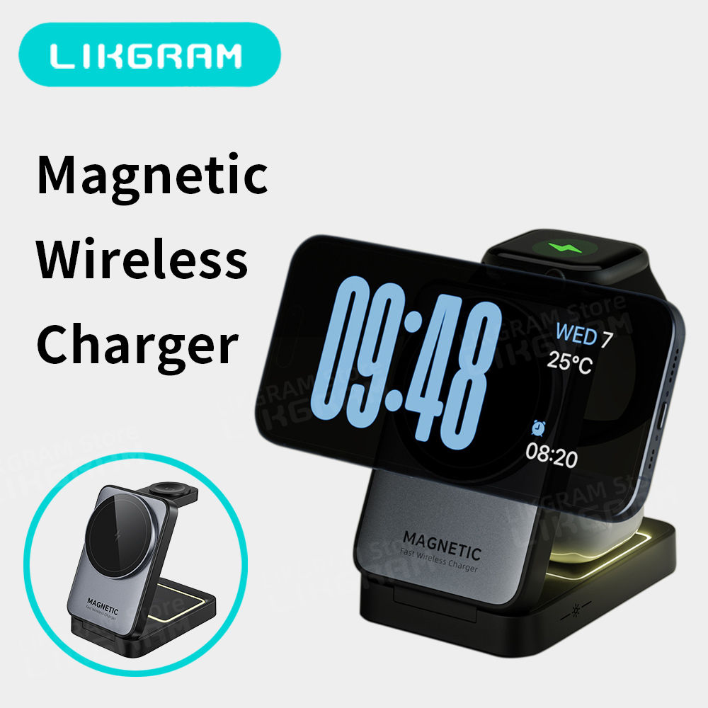 3 in 1 Magnetic Wireless Charger with Nightlight Foldable Magsafe for iPhone 12-
