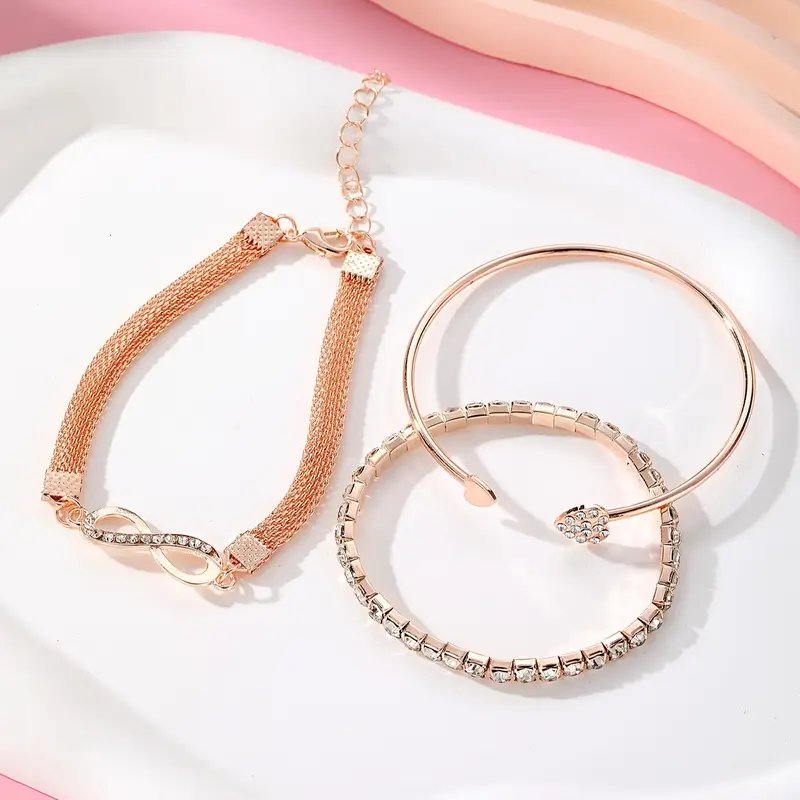 Miniatura: 3pcs/Set Vintage Crystal Rhinestone Heart Bracelets for Women Fashion Geometric 