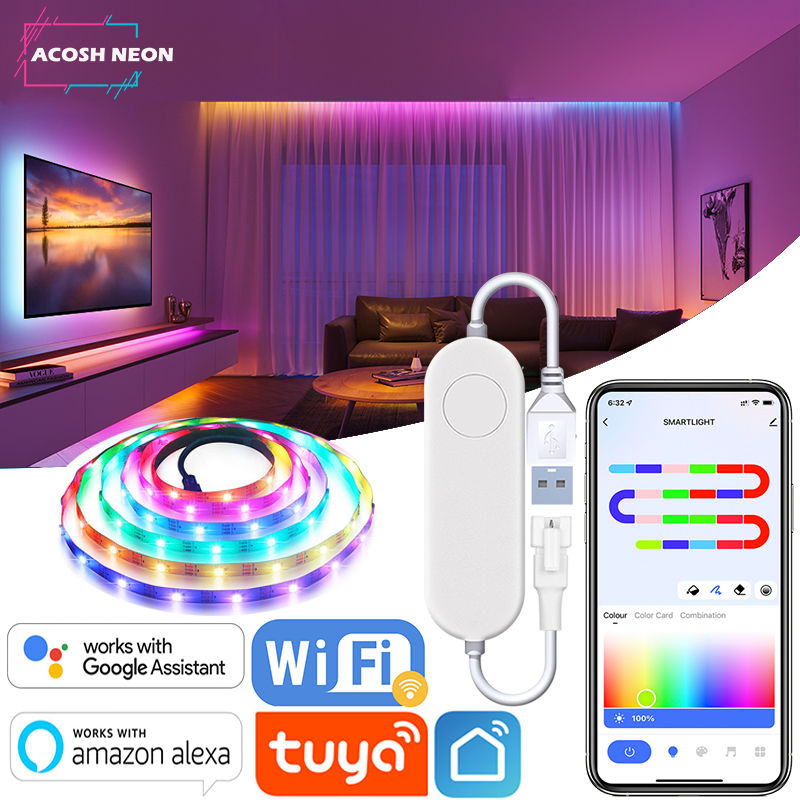 USB TUYA LED Strip Light Smart Wifi RGBIC Dreamcolor LED Strip 5V WS2812B Addres