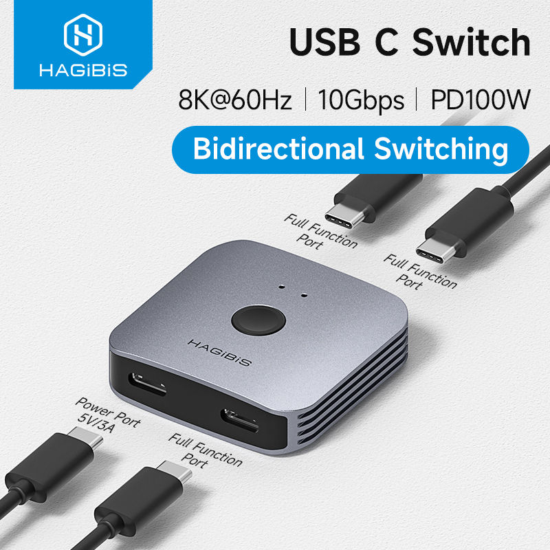Hagibis USB C Switch Bi-Directional USB C Splitter 1 in 2 Out/2 in 1 Out Switche