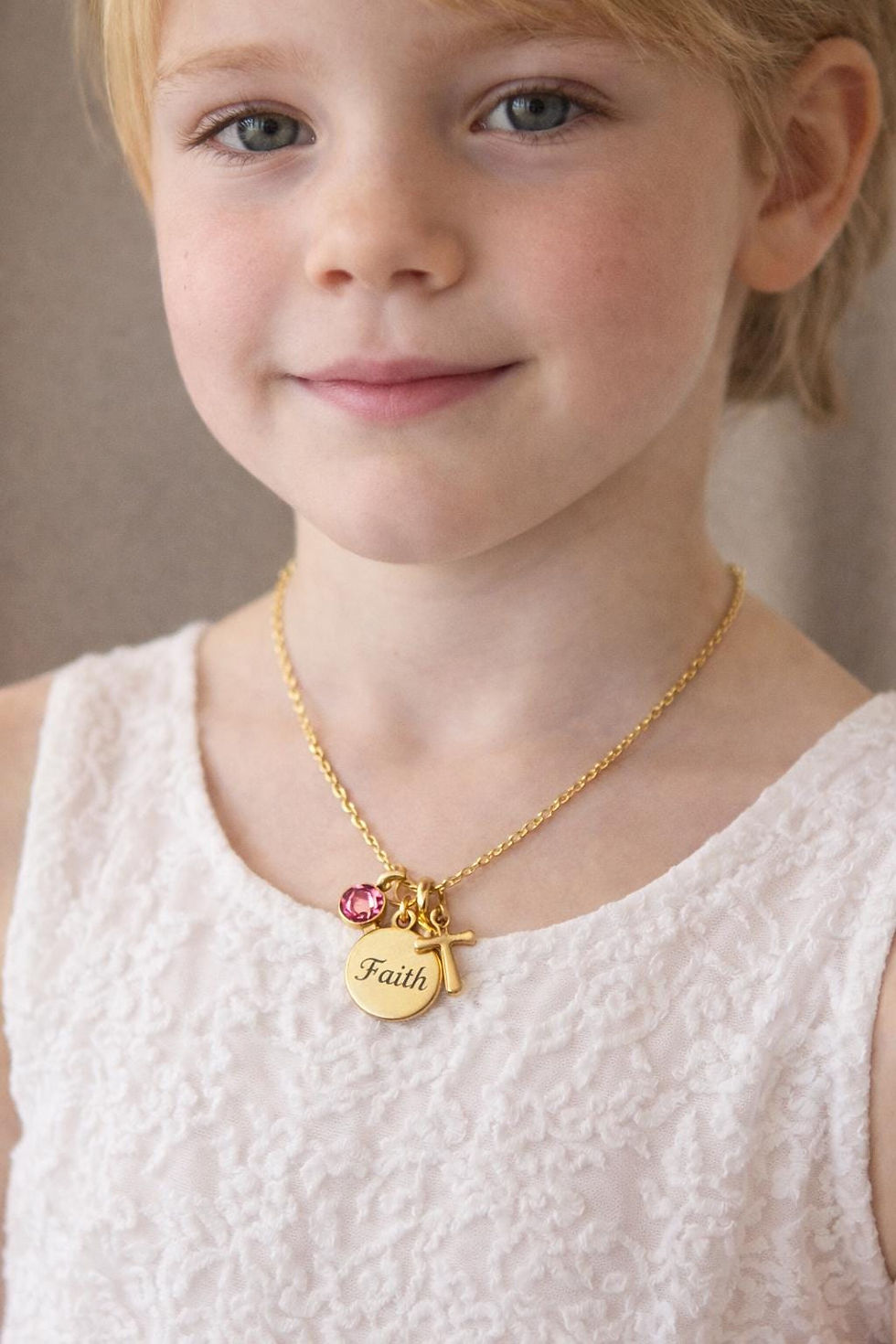 Thumbnail: Personalized Baptism Necklace - Gold Cross with Birthstone Crystal