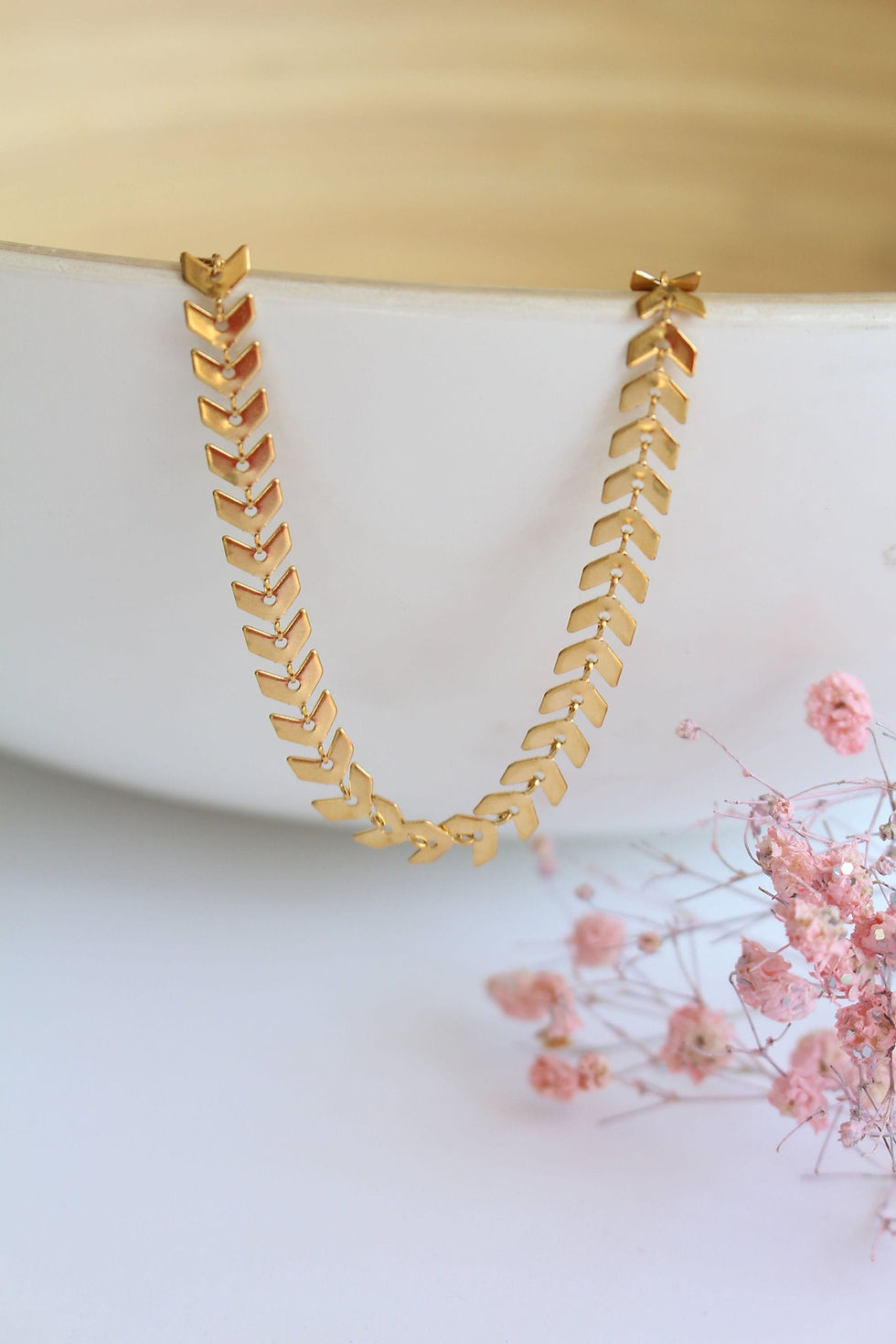 Thumbnail: 18k Gold Chevron Necklace: Tarnish-Free Stainless Steel Fish Bone Chain