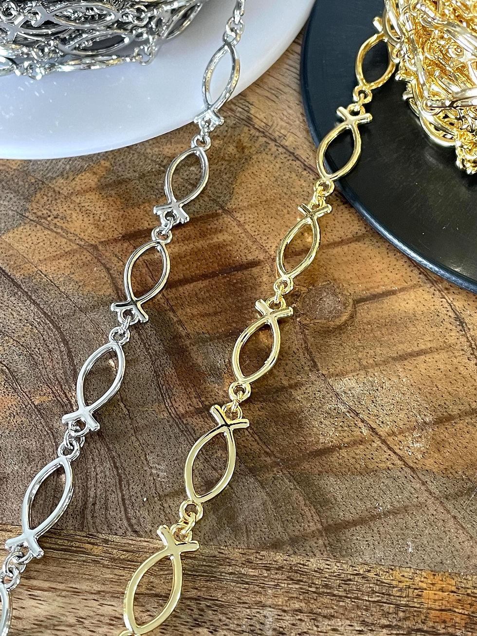 Thumbnail: Christian Fish Ichthus Gold Silver Chain Stainless Steel - Non-Tarnish Waterp...