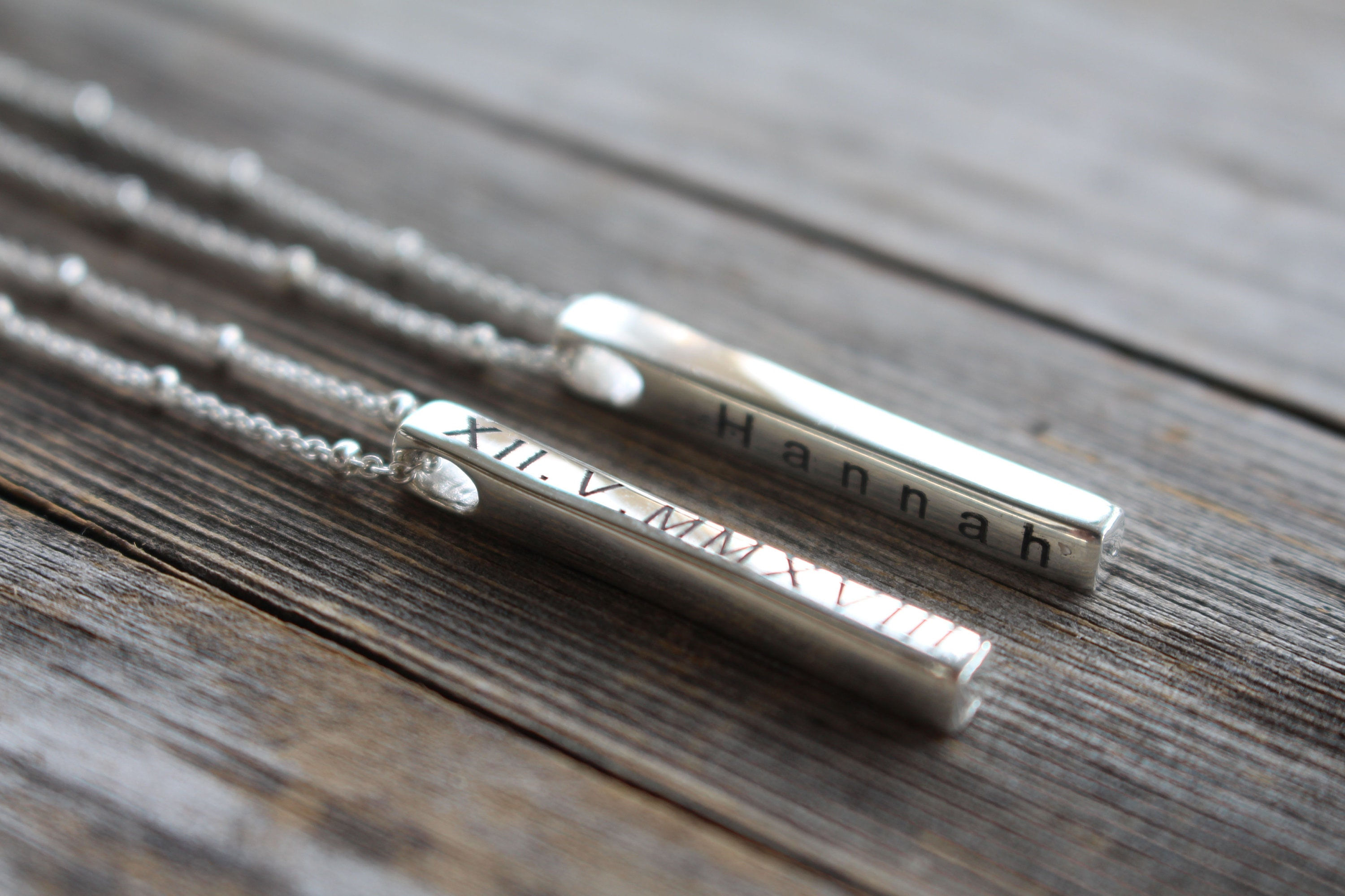 Engraved Vertical Bar Pendant Necklace in Silver, Skinny Bar - Personalized Gift