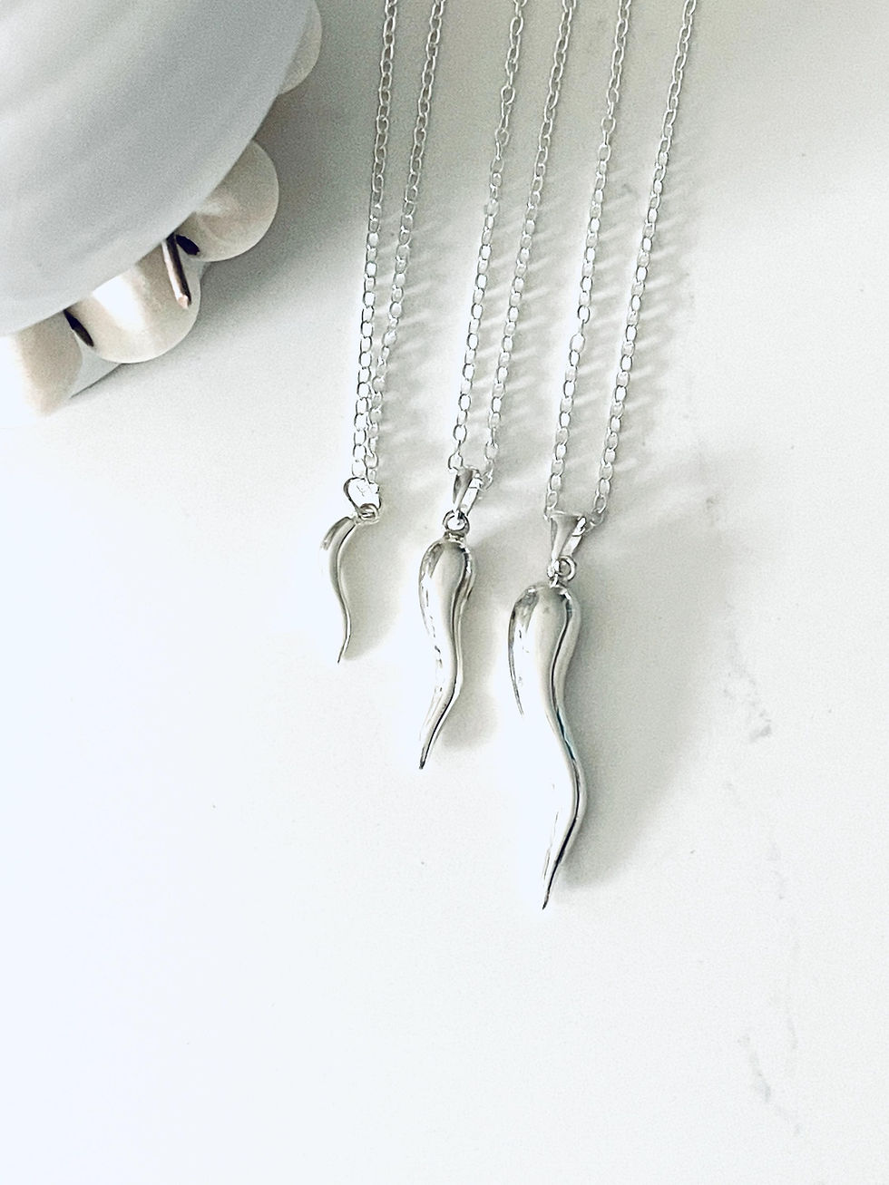 Thumbnail: Silver Italian Horn Necklace - Birthday Gift - 925 Sterling Silver - Good Luc...
