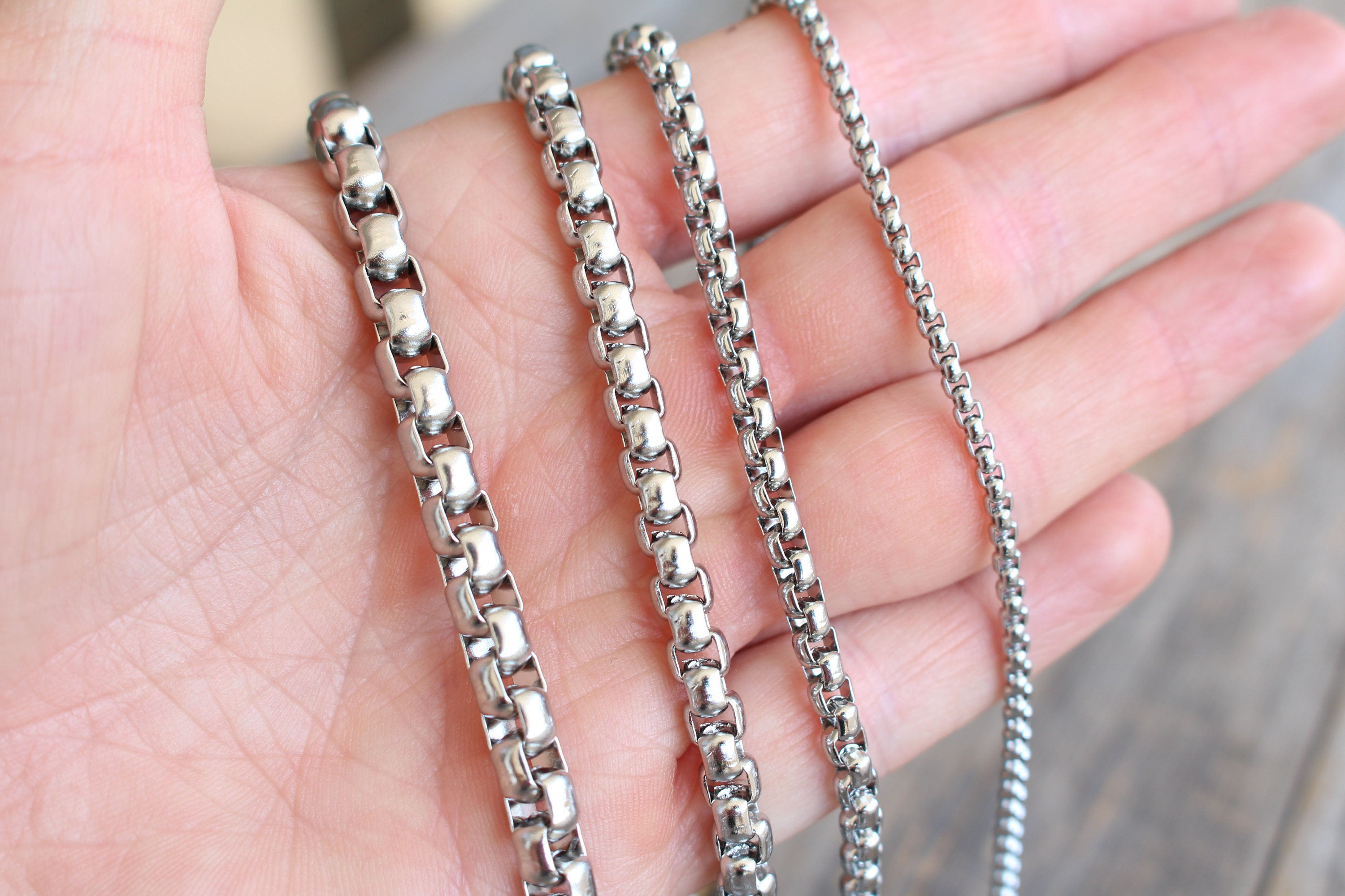 Silver Necklace Stainless Steel Tarnish-Free Waterproof Box Chain Necklaces