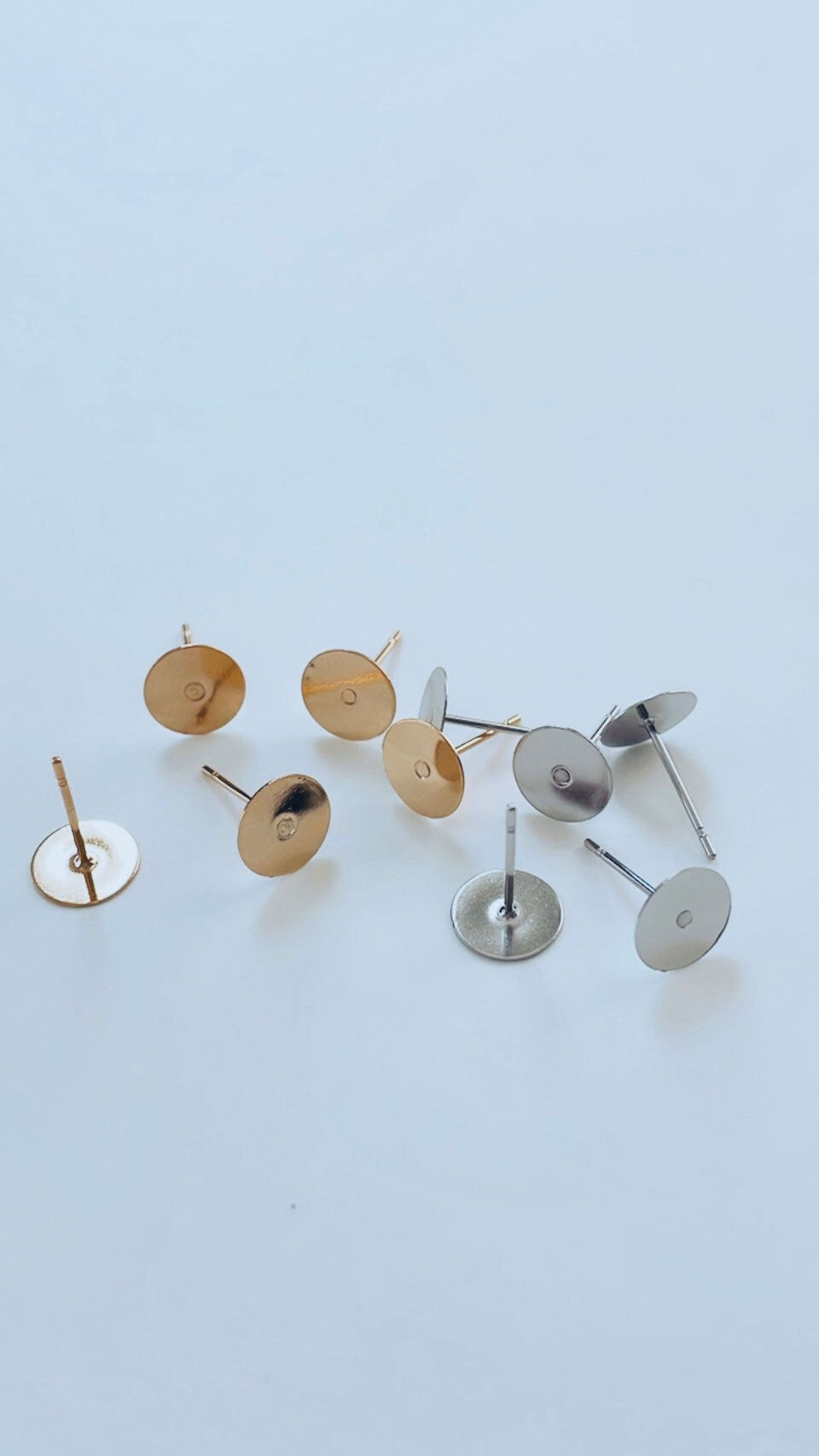 Thumbnail: 50 Earring Posts - Flat Pads Stud Post - Gold/Silver 316 Stainless Steel