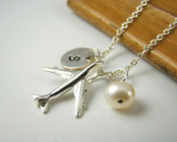 Thumbnail: Personalized Airplane Necklace - 925 Sterling Silver Flight Attendant Gift