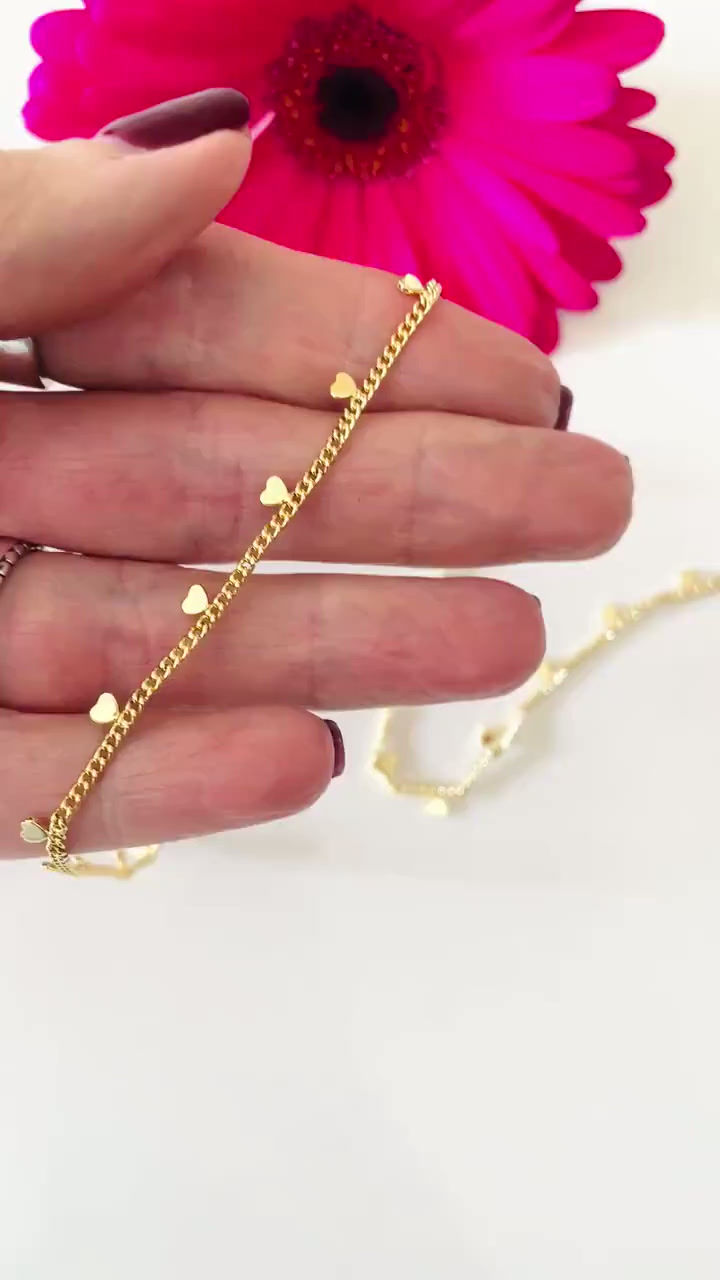 Thumbnail: Gold Stainless Steel Heart Chain - Tarnish-Free - 3 Feet