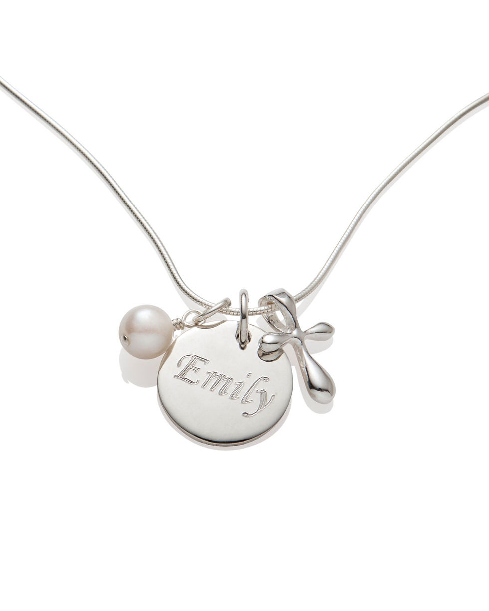 Thumbnail: Sterling Silver Cross Necklace – Personalized First Communion Gift