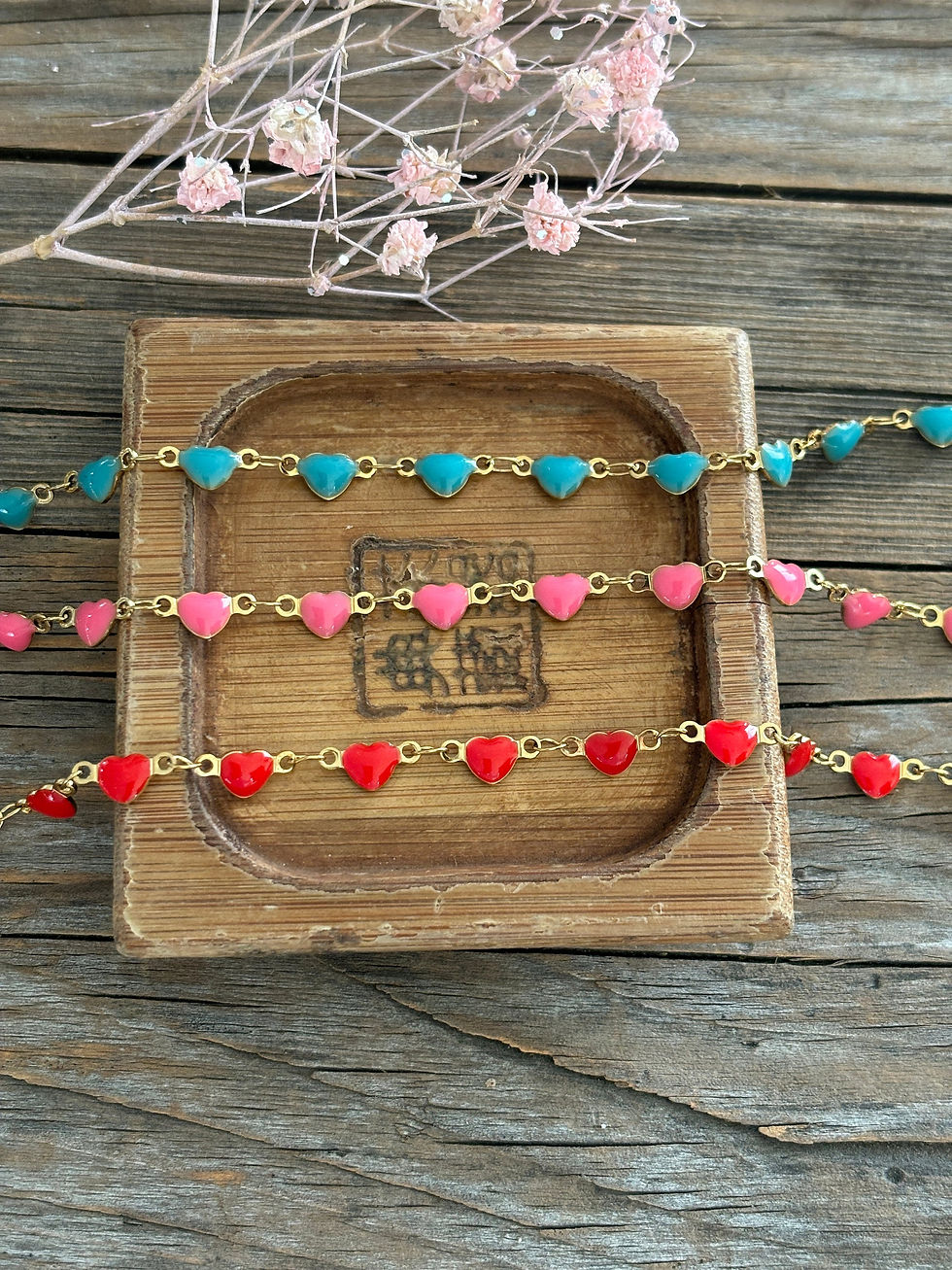 Thumbnail: 18k Gold Enamel Heart Chains – Stainless Steel, Permanent Jewelry Making