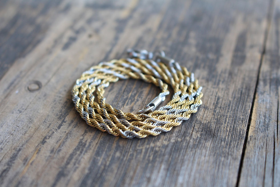 Thumbnail: Tarnish Free Waterproof Rope Chain Necklaces Gold Silver Mixed Stainless Stee...