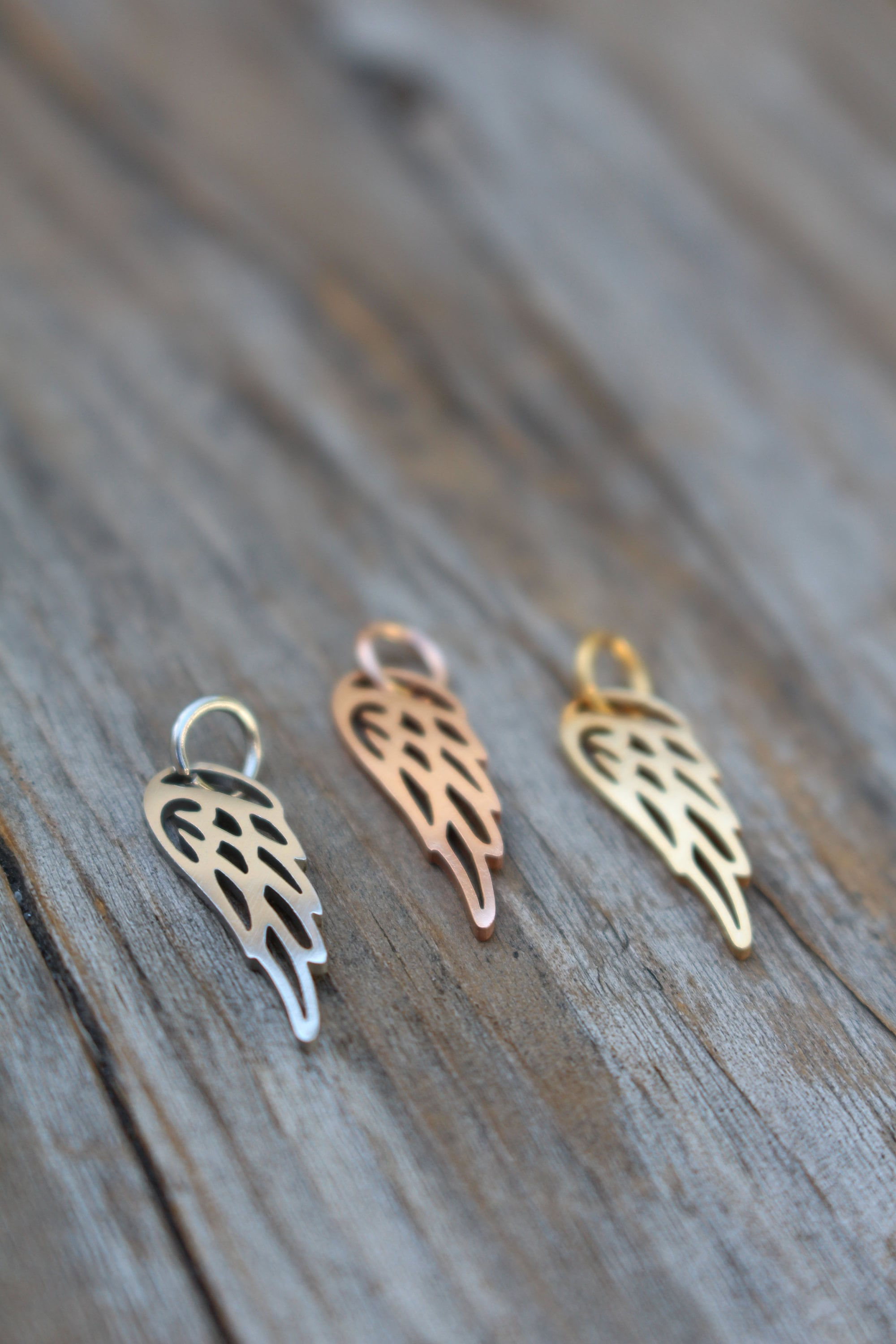 Angel Wing Pendant Charms in Stainless Steel, Gold, Silver, Rose Gold