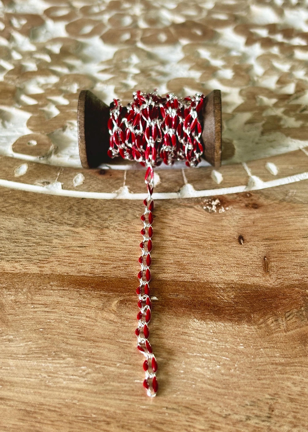 Thumbnail: Burgundy Red Enamel Chain - 18k Gold Plated/Silver Permanent Jewelry By The Foot