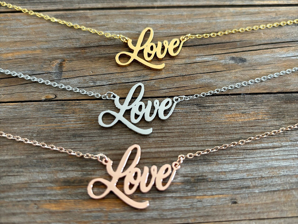 Thumbnail: Amore and Love Necklace - Birthday Gift For Her - Gold Stainless Steel Adjust...