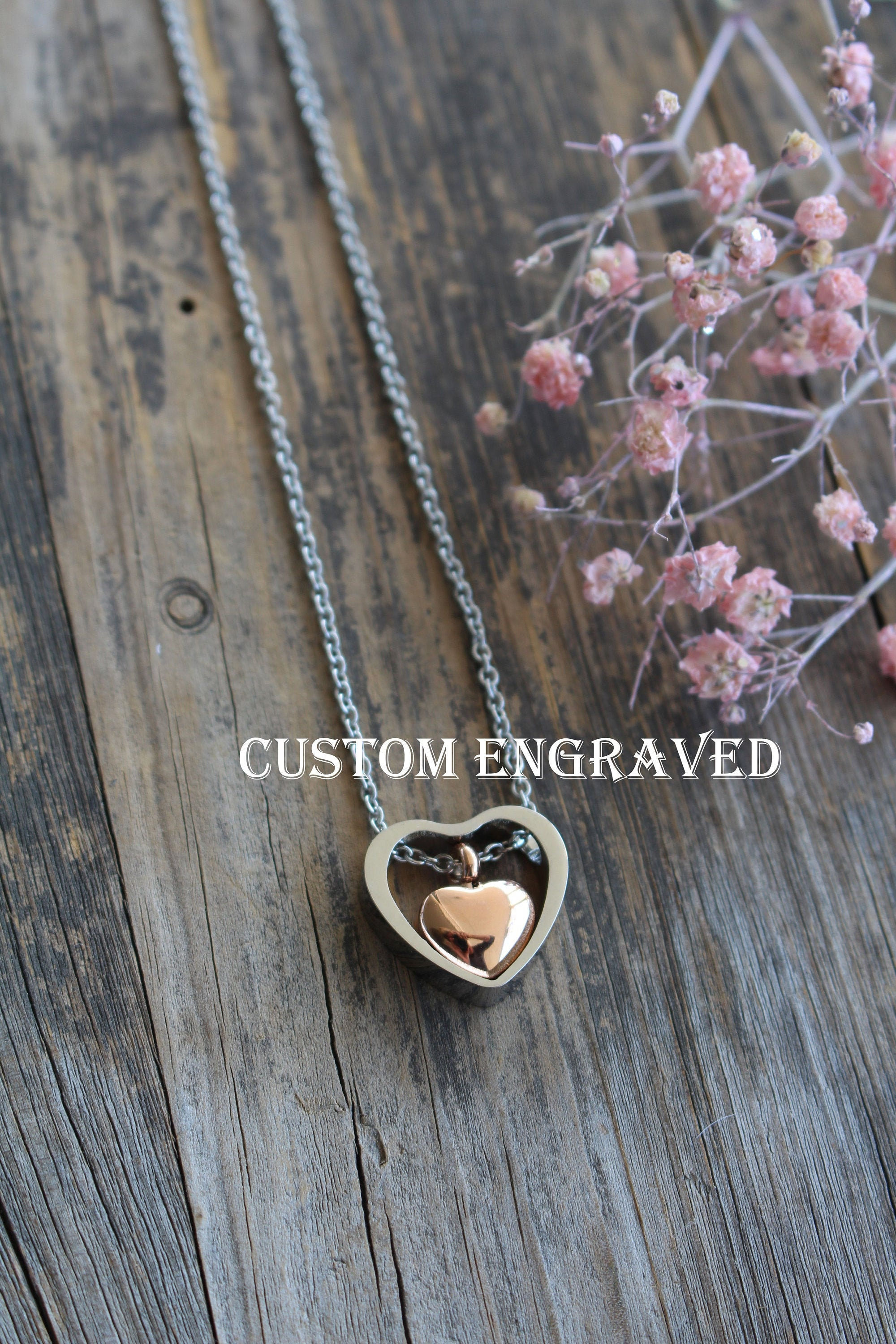 Custom Engraved Heart Urn Pendant Necklace - Memorial Jewelry for Ashes