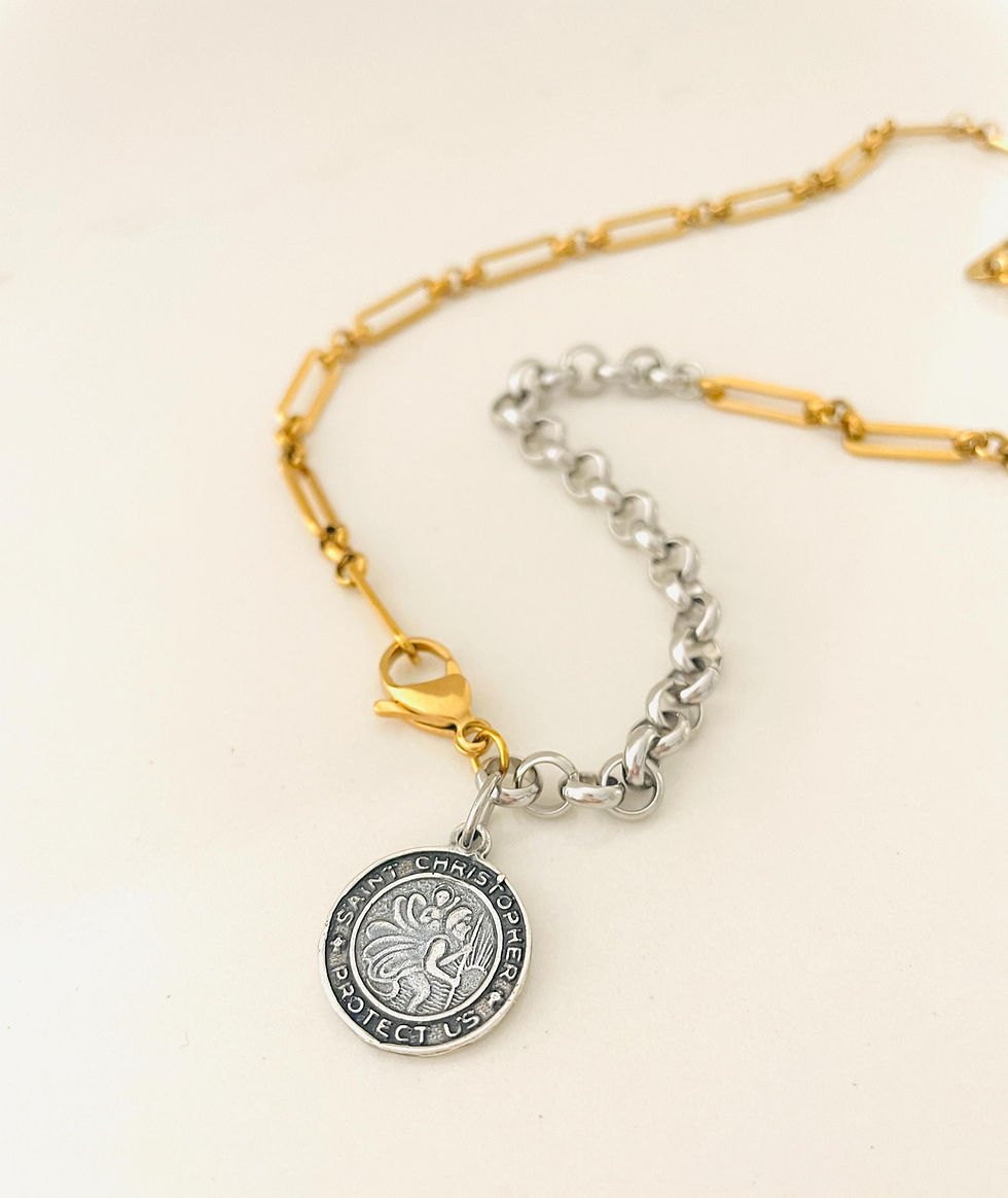 Thumbnail: St Christopher Medal Necklace • Saint Christopher Gold Silver • Religious Tra...