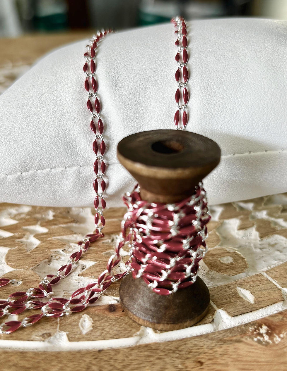 Thumbnail: Burgundy Red Enamel Chain - 18k Gold Plated/Silver Permanent Jewelry By The Foot