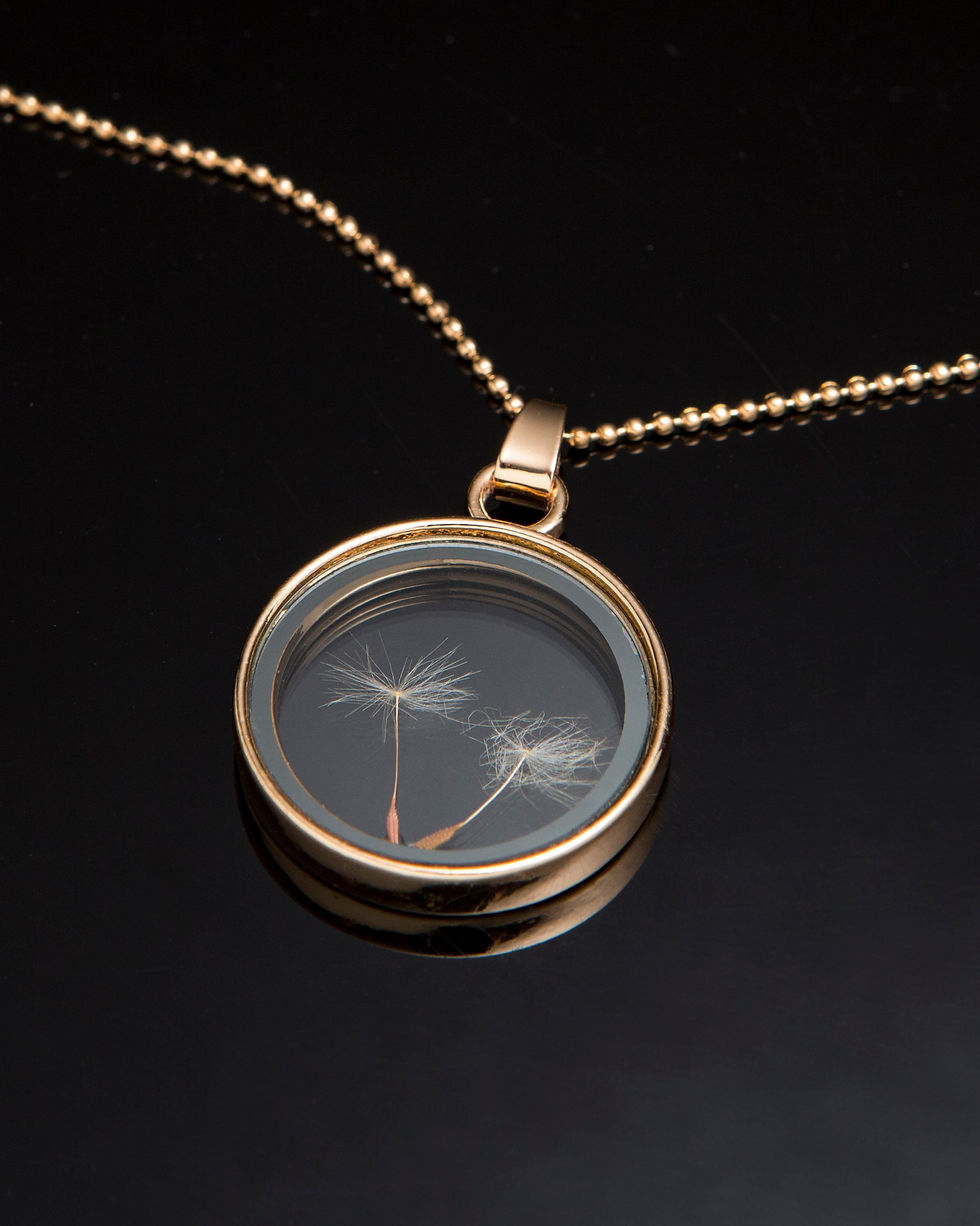 Thumbnail: Dandelion Seed Necklace - Good Luck Gold Pressed Flower Jewelry