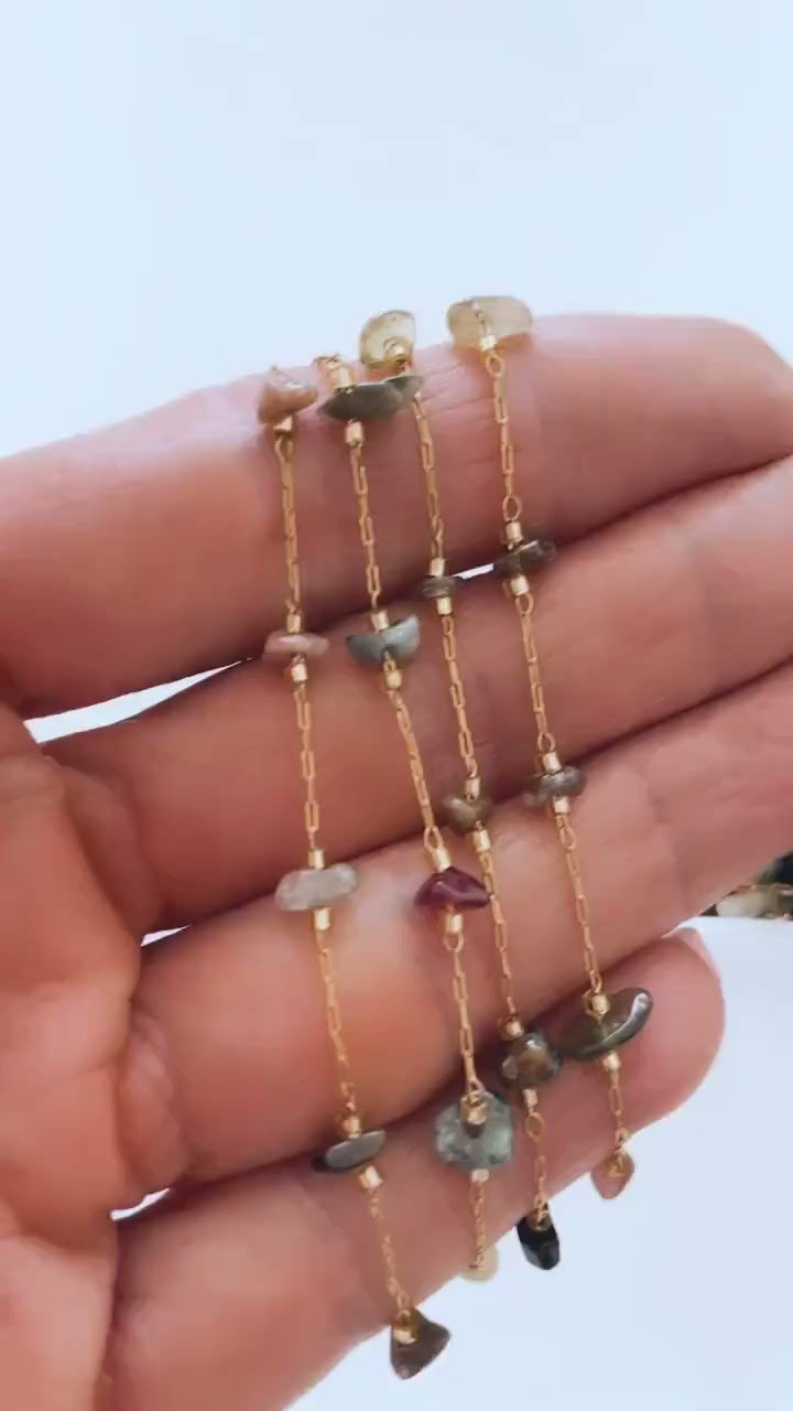 Thumbnail: 18k Gold Finished Handmade Gemstone Chains with Colored Stones for DIY Jewelr...